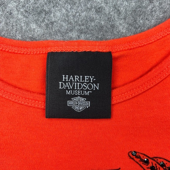 Harley Davidson Shirt Women Medium Orange Short Sleeve Motorcycle Museum Tee Y2K - Picture 6 of 12